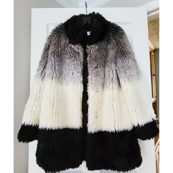 CALVIN KLEIN FURRY OMBRE Gray/White/Cream/Black Women's Jacket Size XS - Picture 5 of 8